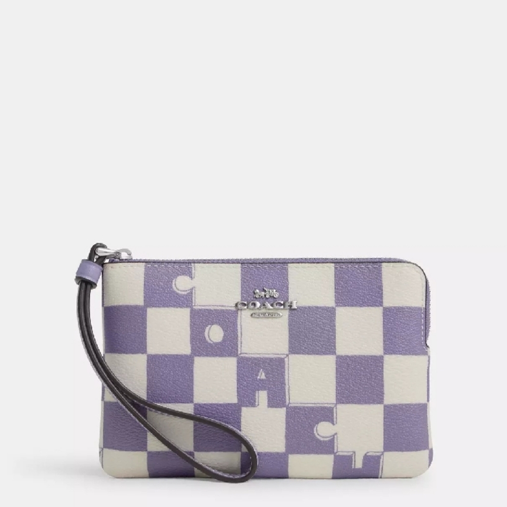 Coach Purple Checkered Wristlet